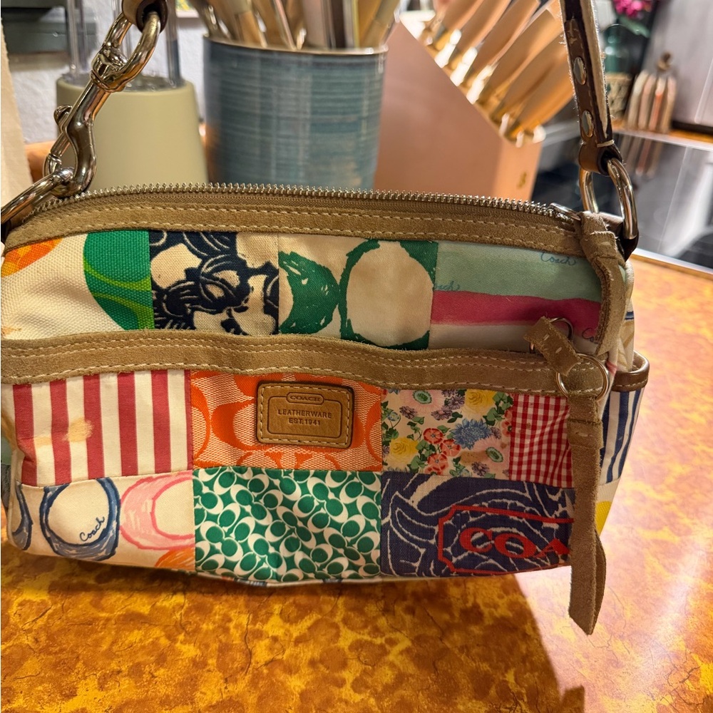 Coach Patchwork Crossbody Bag in Multicolor Canvas and Tan Leather